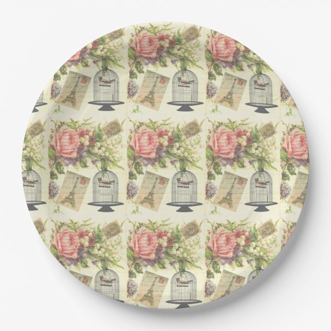 Assiettes en papier thème vintage Paris français (Devant)