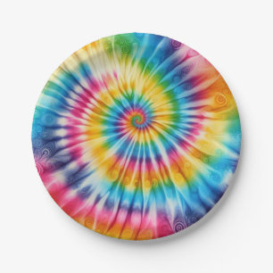 Assiettes en papier Tie-Dye arc-en-ciel psychédéli