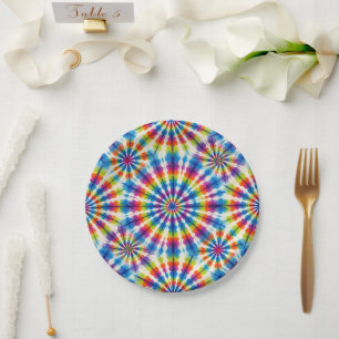Assiettes en papier Tie-Dye arc-en-ciel psychédéli
