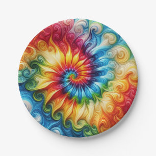 Assiettes en papier tie-dye arc-en-ciel psychédéli
