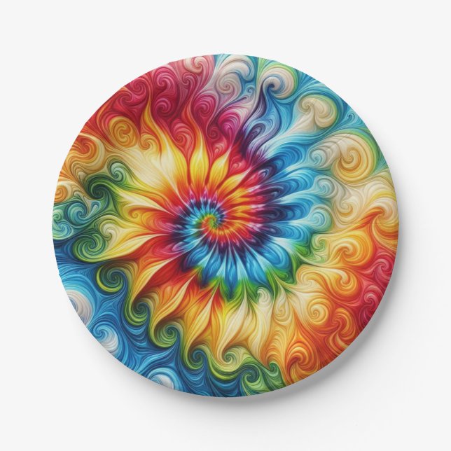 Assiettes en papier tie-dye arc-en-ciel psychédéli (Devant)