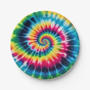 Assiettes en papier Tie-Dye arc-en-ciel psychédéli
