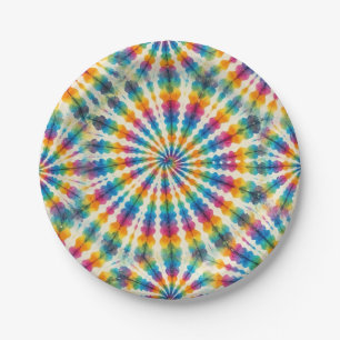 Assiettes en papier tie-dye arc-en-ciel psychédéli