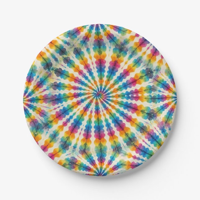 Assiettes en papier tie-dye arc-en-ciel psychédéli (Devant)