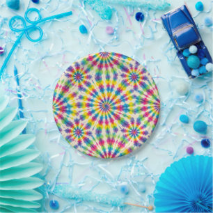 Assiettes en papier Tie-Dye arc-en-ciel psychédéli