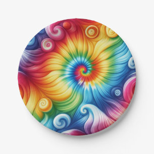 Assiettes en papier Tie-Dye arc-en-ciel psychédéli