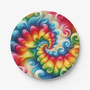 Assiettes en papier Tie-Dye arc-en-ciel psychédéli