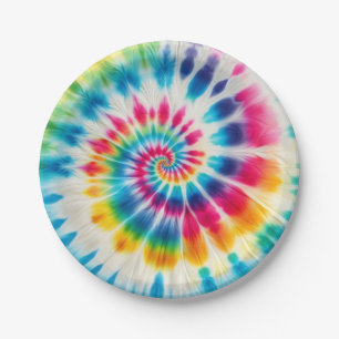 Assiettes en papier tie-dye arc-en-ciel psychédéli
