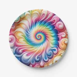 Assiettes en papier Tie-Dye arc-en-ciel psychédéli