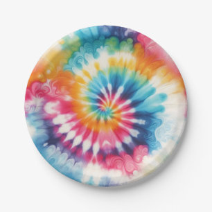 Assiettes en papier tie-dye arc-en-ciel psychédéli