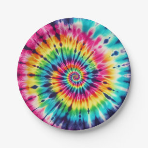 Assiettes en papier tie-dye arc-en-ciel psychédéli