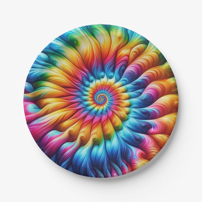 Assiettes en papier tie-dye arc-en-ciel psychédéli (Devant)