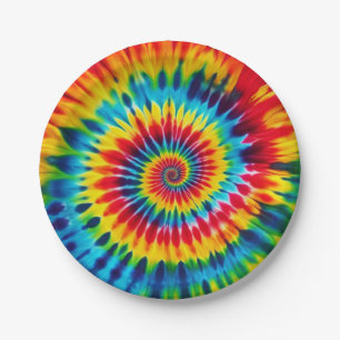 Assiettes en papier Tie-Dye arc-en-ciel psychédéli