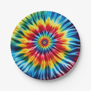 Assiettes en papier Tie-Dye arc-en-ciel psychédéli