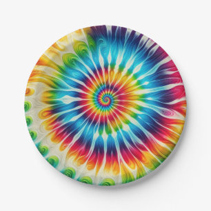 Assiettes en papier tie-dye arc-en-ciel psychédéli