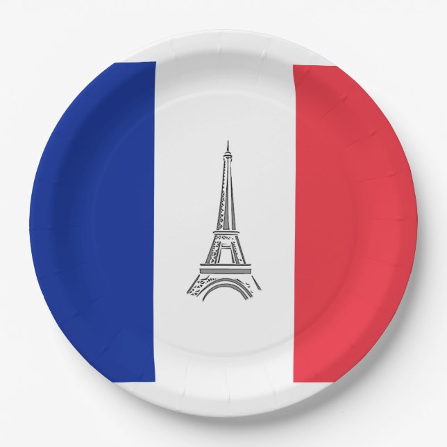 Assiettes en papier Tour Eiffel thème français (Devant)