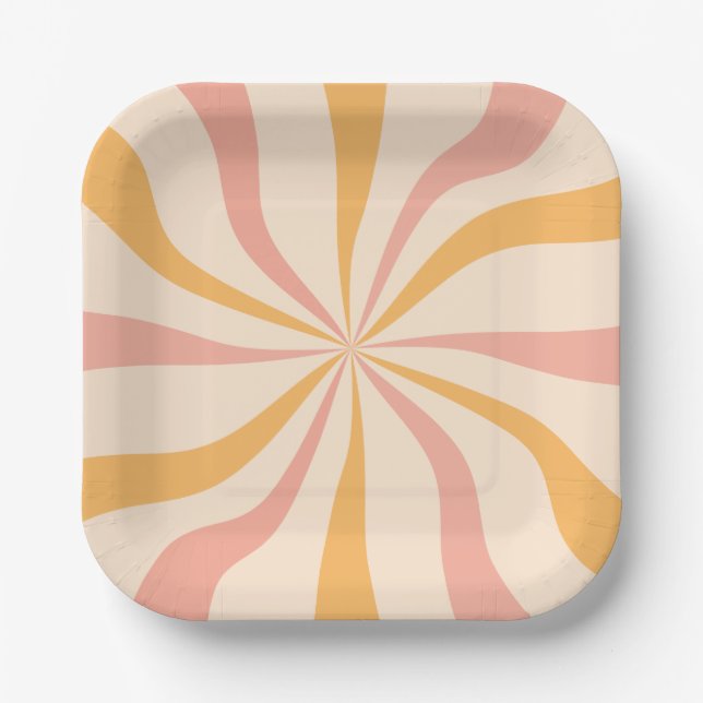 Assiettes en papier tourbillon orange pêche rose (Recto)