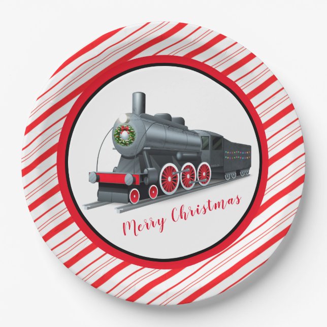 Assiettes en papier Train de Noël (Devant)