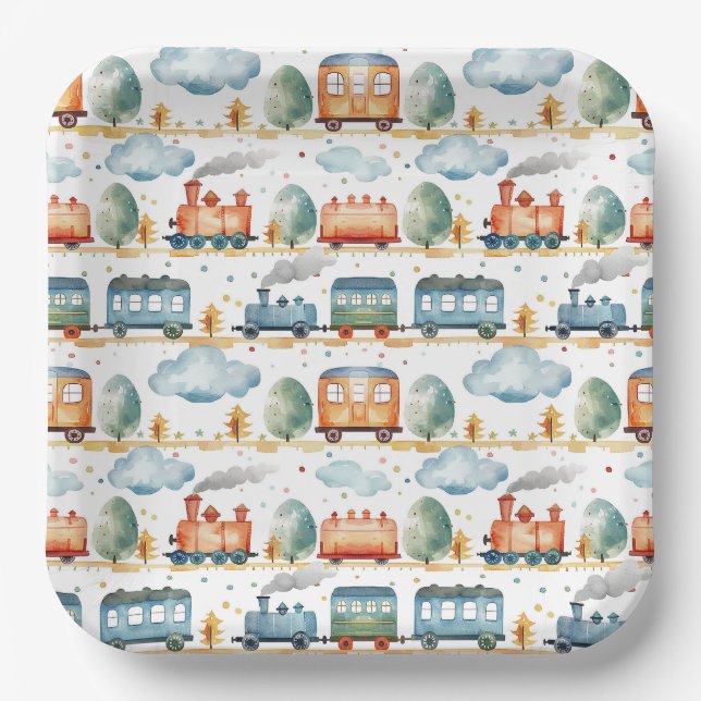Assiettes en papier Train, fournitures de fête de  (Recto)