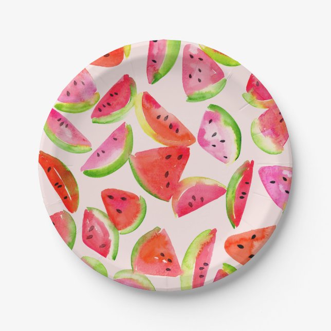 Assiettes en papier tranche de pastèque d'été (Devant)