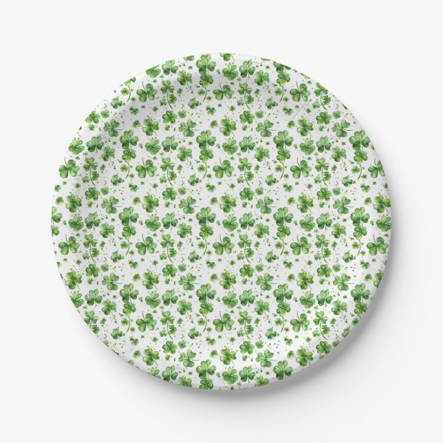 Assiettes en papier Trèfle Vert Saint-Patrick (Devant)