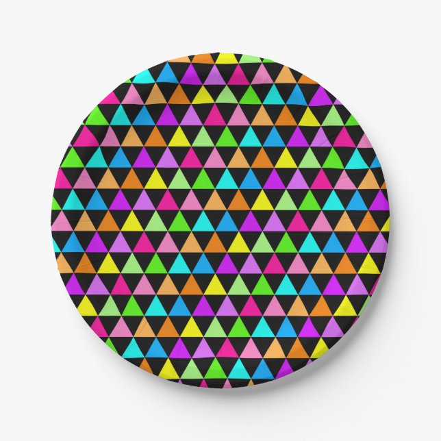 Assiettes en papier triangles couleurs néon vives  (Devant)