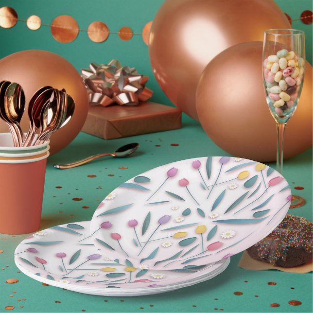 Assiettes en papier Tulipe de printemps et Daisy (Multi)