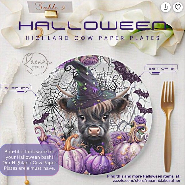 Assiettes en papier vache des Highlands Halloween (Créateur téléchargé)