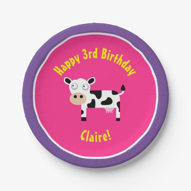 Assiettes en papier vache Fête d'anniversaire anim (Devant)