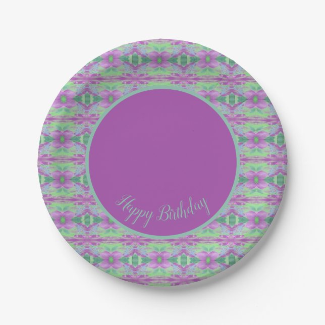 Assiettes en papier vert citron, violet et sarcell (Devant)