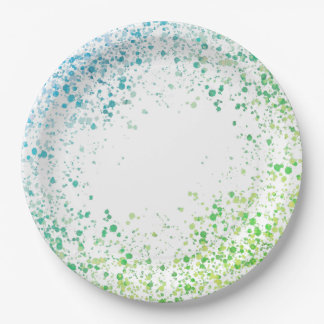 Assiettes en papier vert et bleu éclaboussées