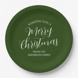 Assiettes en papier vert personnalisées Joyeux Noë