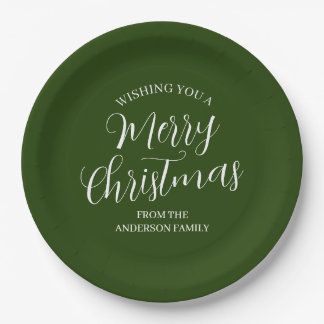 Assiettes en papier vert personnalisées Joyeux Noë