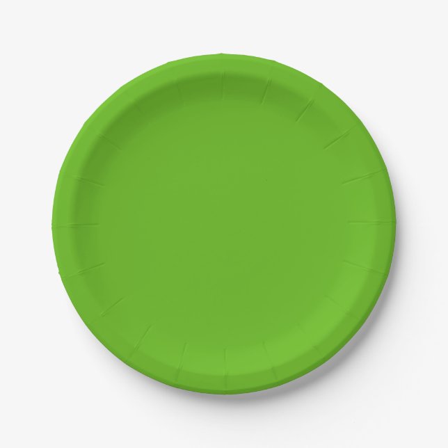 Assiettes en papier vert uni. (Devant)