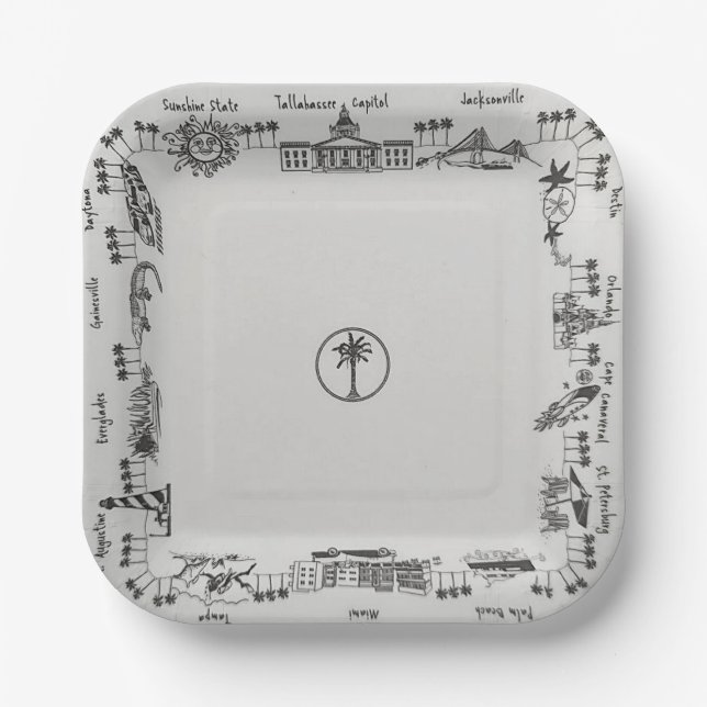 Assiettes en papier Villes Floride vintage (Recto)