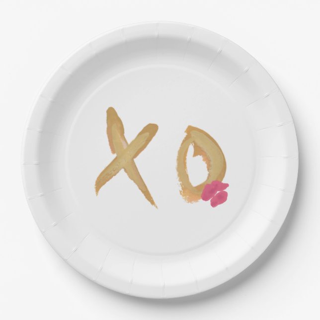 Assiettes en papier XO bisous et câlins (Devant)