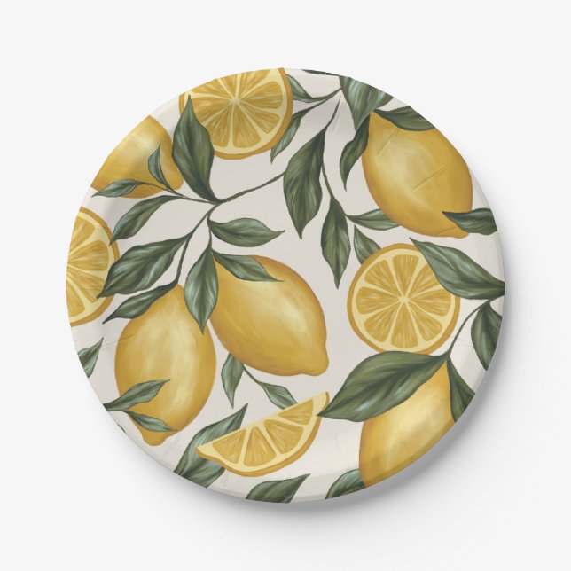 Assiettes jetables en papier pour fête au citron (Devant)