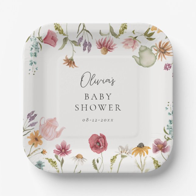 Assiettes pour Baby Shower Thé Floral (Recto)