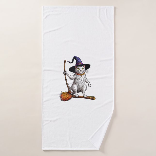 Assistant Chat Sorcière Halloween Amoureux de les  (Serviette de bain)