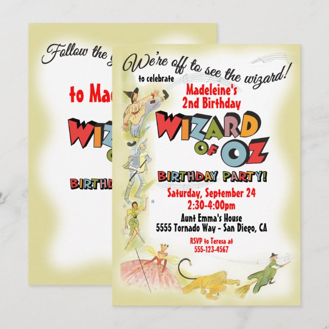 Assistant vintage pour Oz Anniversaire Invitations (Devant / Derrière)