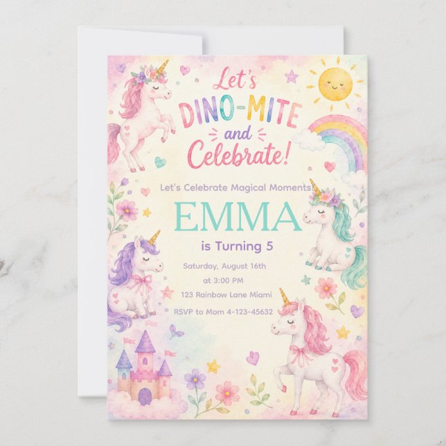 astel Unicorn Birthday Invitation Template (Devant)