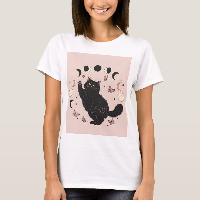 Astrologie Chat Noir Tshirts pour femmes (Devant)