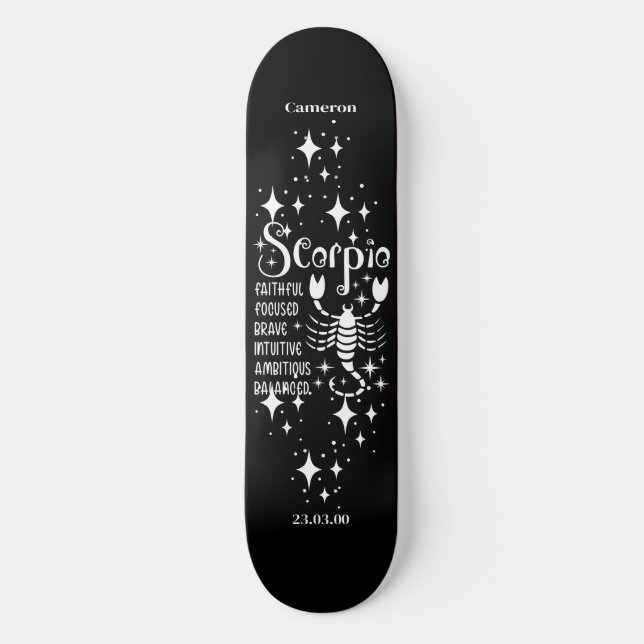 Astrologie Skateboard noir avec symbole Scorpio (Recto)