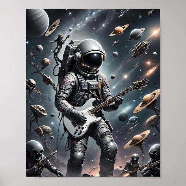 Astronaut avec affiche de guitare électrique (Devant)
