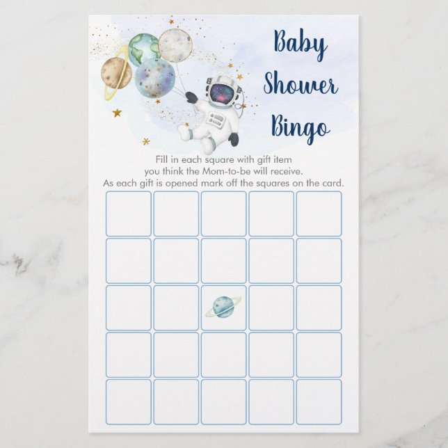 Astronaut Blue Gold Space Baby shower Bingo Jeu (Devant)