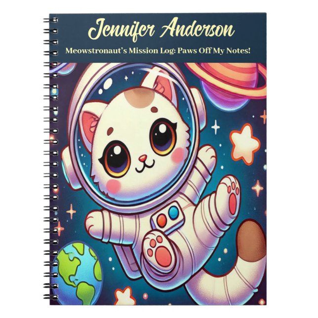 Astronaut Cat Carnet personnalisable Nom et titre (Devant)