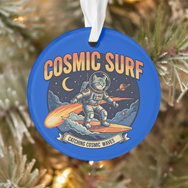 Astronaut Cat Surfing Comic Waves  (Arbre)