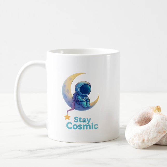 Astronaut on Moon Mug – Stay Cosmic Space Gift (Avec donut)