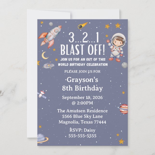 Astronaut Outer Space Boy Birthday Invitation (Devant)