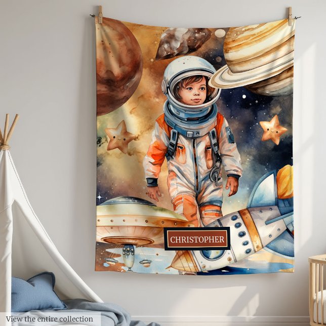 Astronaut planètes de couverture spatiale Galaxy M (Personalized Astronaut Blanket Space Planets Boys Gift)
